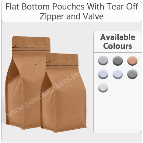 Flat Bottom Pouches With Tear Off Zipper and Valve Flat Bottom Pouches With Tear Off Zipper and Valve