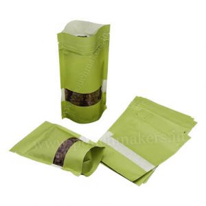 green paper pouches with rectangle window